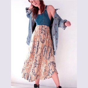 Free People Denim & Paisley Overall Maxi Dress S Tie Back